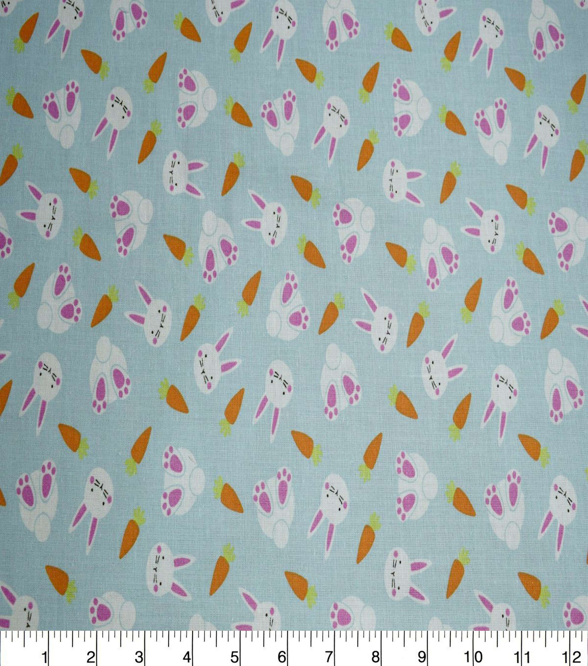 Bunnies & Carrots on Blue Easter Cotton Fabric